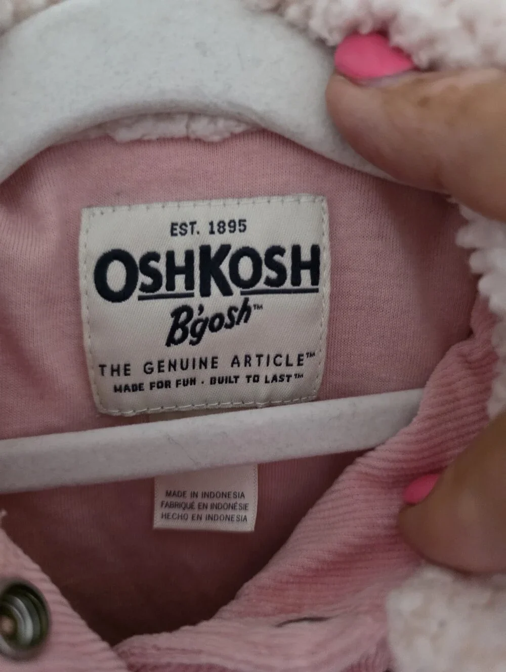 OshKosh B'gosh Pink Corduroy Jacket with Cream Sherpa Collar